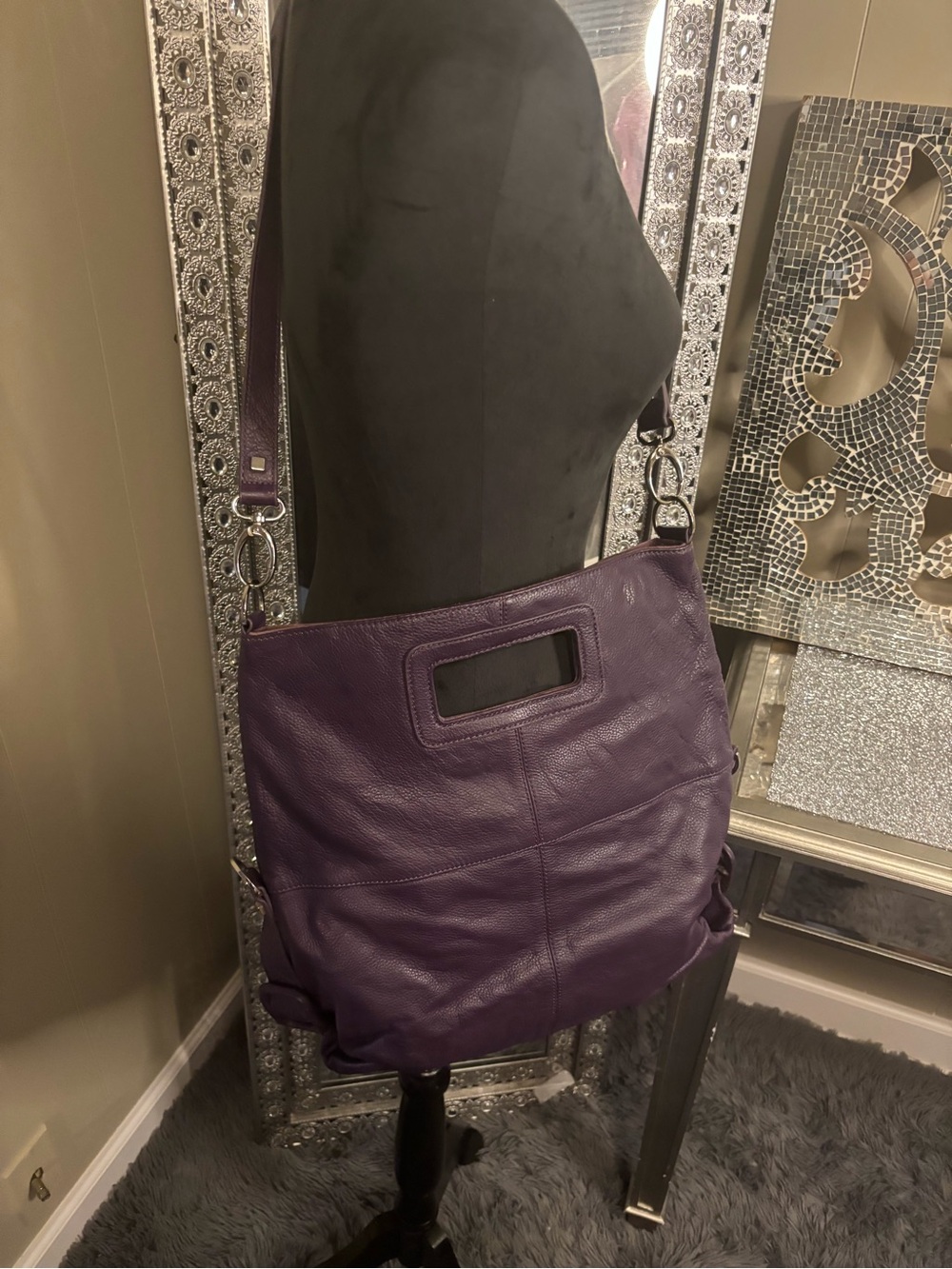 ⭐️Alfani Purple Leather Crossbody Bag with Top Handle and Strap